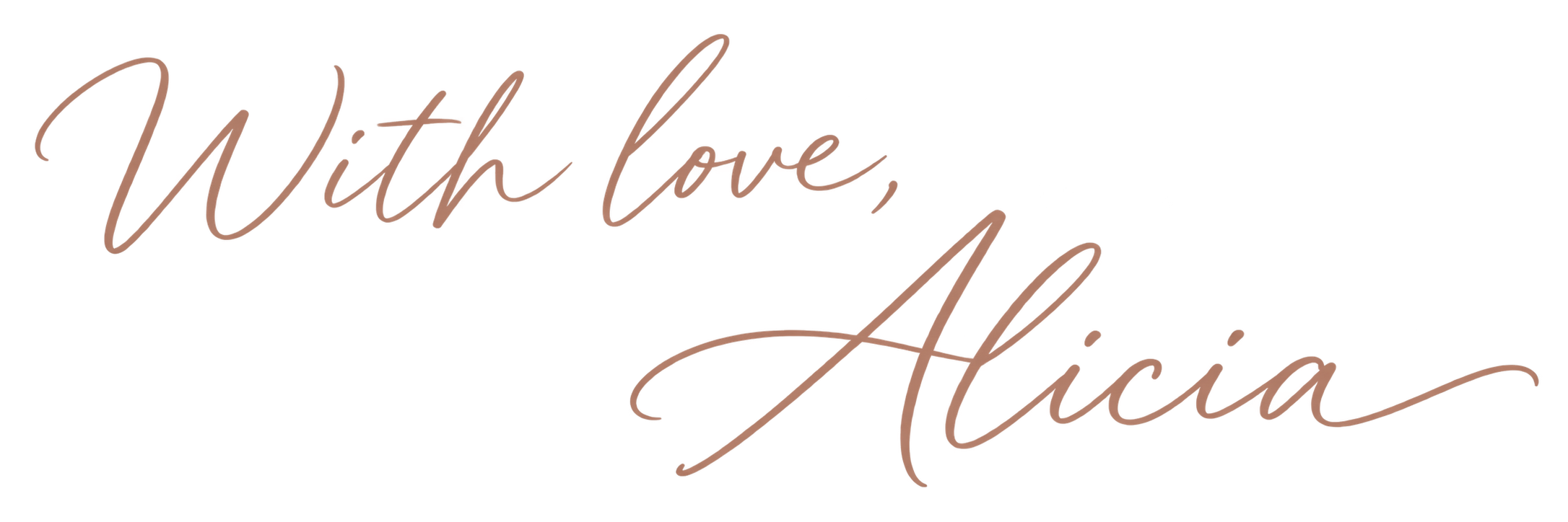 Text reading 'With love, Alicia' in a cursive font.