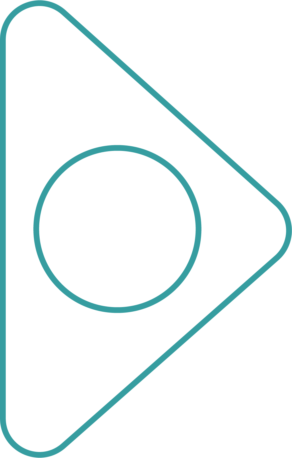 Abstract teal triangle with a circle in the middle.
