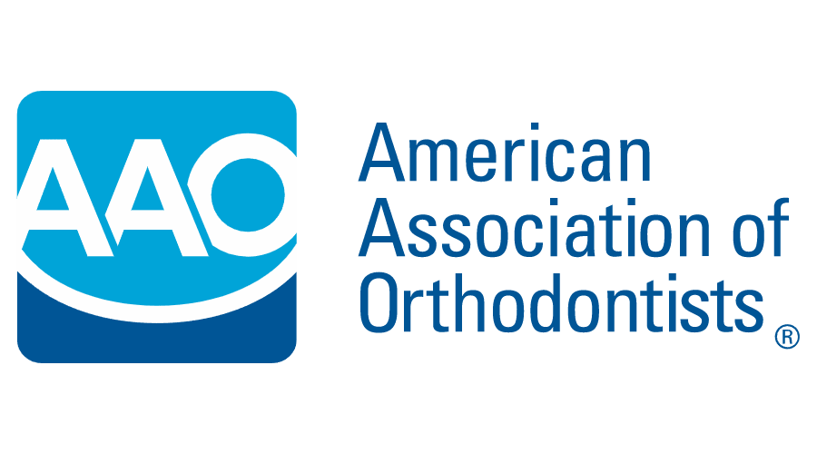 Logo of the American Association of Orthodontists with blue and white colors and the acronym 'AAO'.