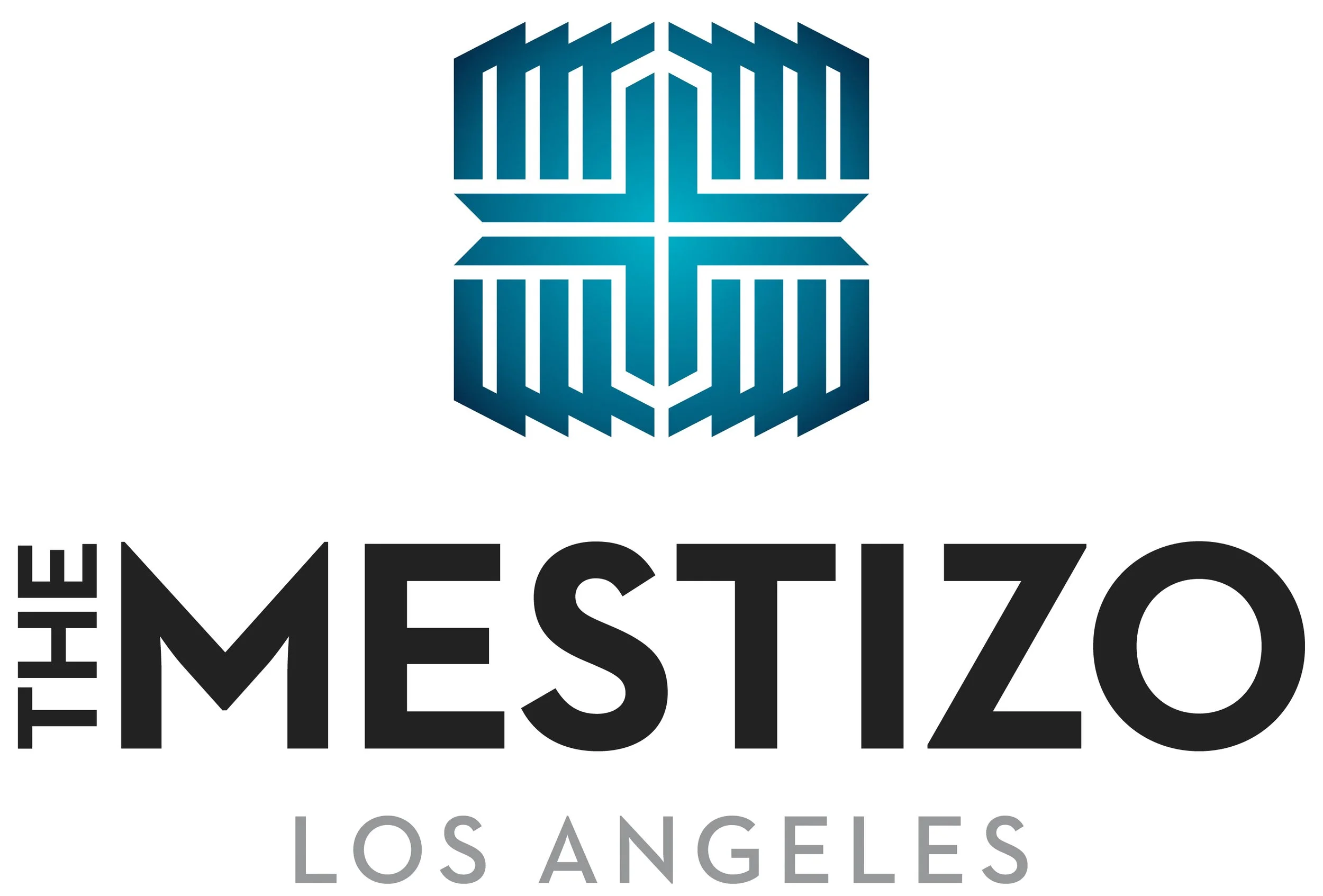 A logo of a blue, geometric, abstract eagle with the text "The MESTIZO LOS ANGELES" beneath it.