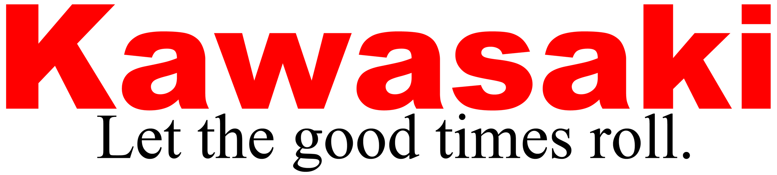 Kawasaki logo with the slogan "Let the good times roll."