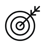 Dark gray target icon with an arrow pointing toward its center on a black background