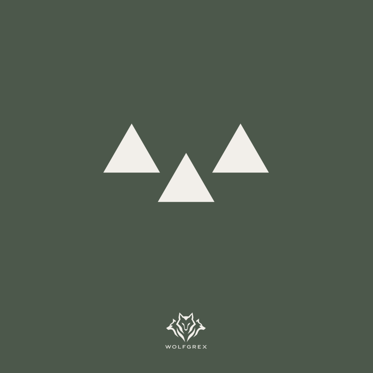 Three cream-colored triangles on a dark green background above the WOLFGREX wolf logo