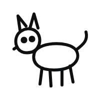 Simple black line drawing of a cat and a dog facing each other