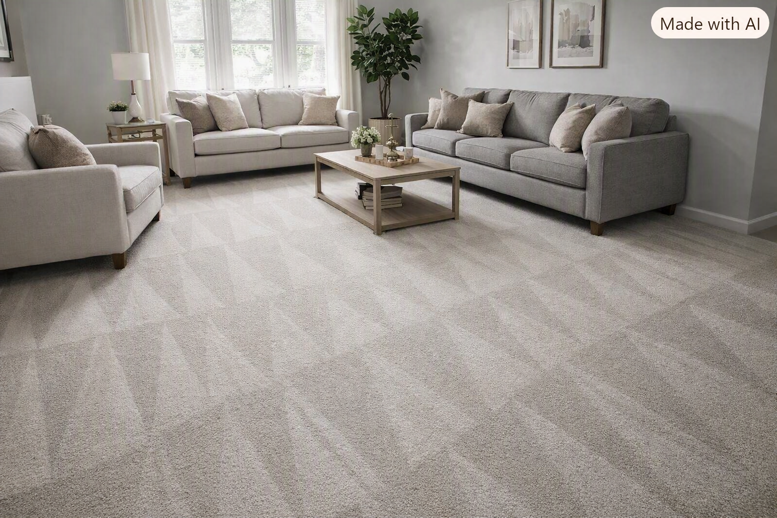 Living room with a well‑maintained carpet, tidy furniture, and a clean, bright space.