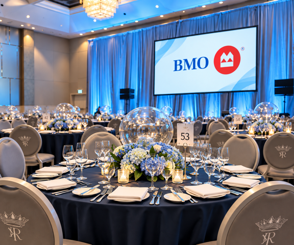 LBC Events & Co. Corporate & Brand Events. Blue, navy, royal blue, BMO event. Portfolio.