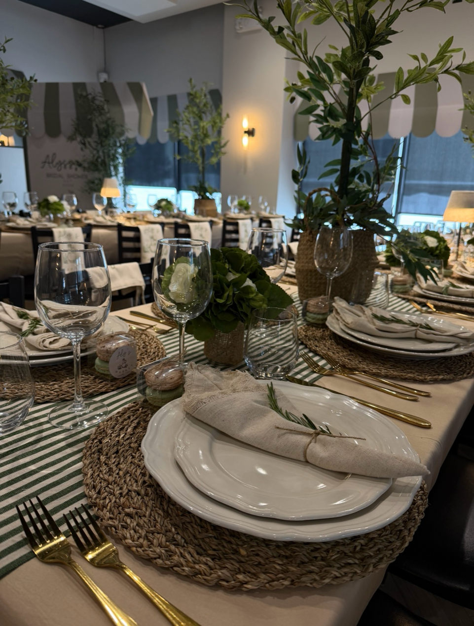 LBC Events & Co Celebration. Green, olive, sage, white, beige, brown, aesthetic market decor and tablescape. Portfolio.