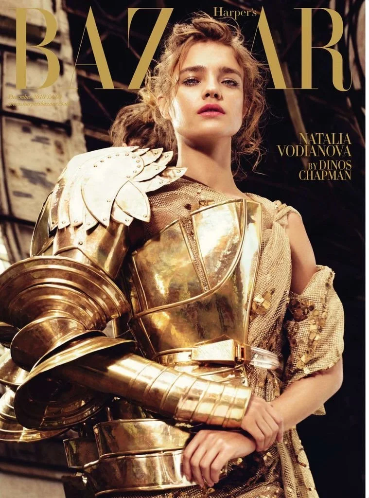 Gold armor styled as high fashion