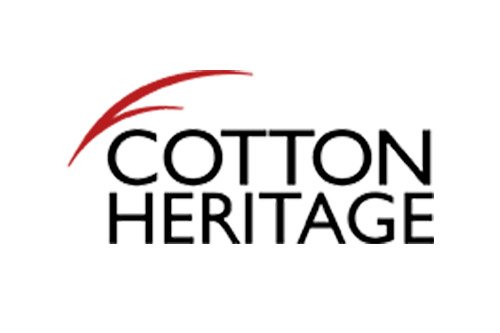 Cotton Heritage logo with red curved lines above the text