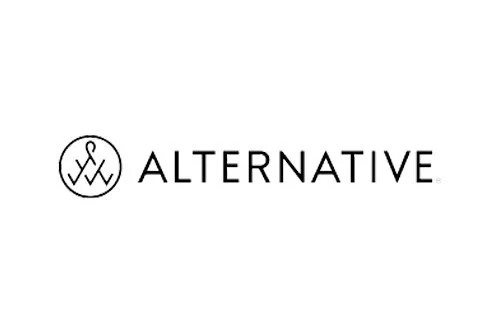Logo with a circular icon containing stylized mountains or peaks, followed by the word 'ALTERNATIVE' in black uppercase letters on a white background.