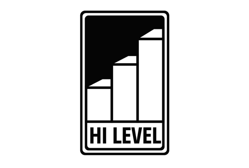 Diagram of three ascending bar graphs with the text 'HI LEVEL' underneath, enclosed in a rectangular border.