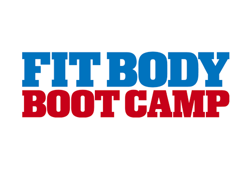Logo for FIT BODY BOOT CAMP with blue and red text on a white background.
