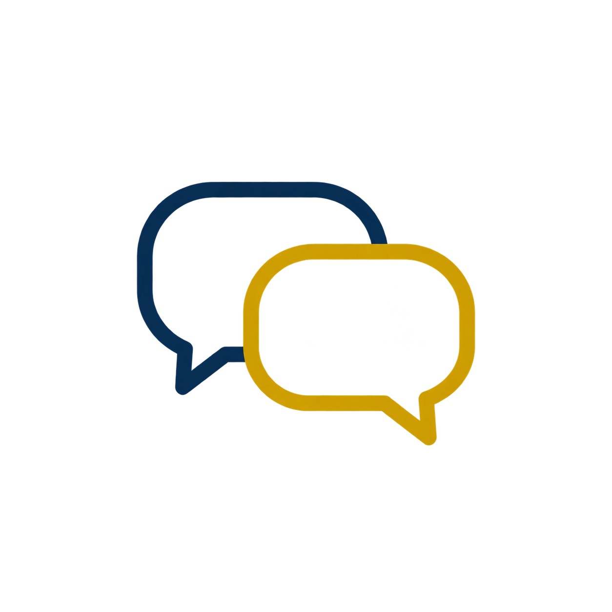 Two overlapping speech bubbles, one blue and one yellow, with visualizations resembling sound waves or audio frequency graphs inside them.