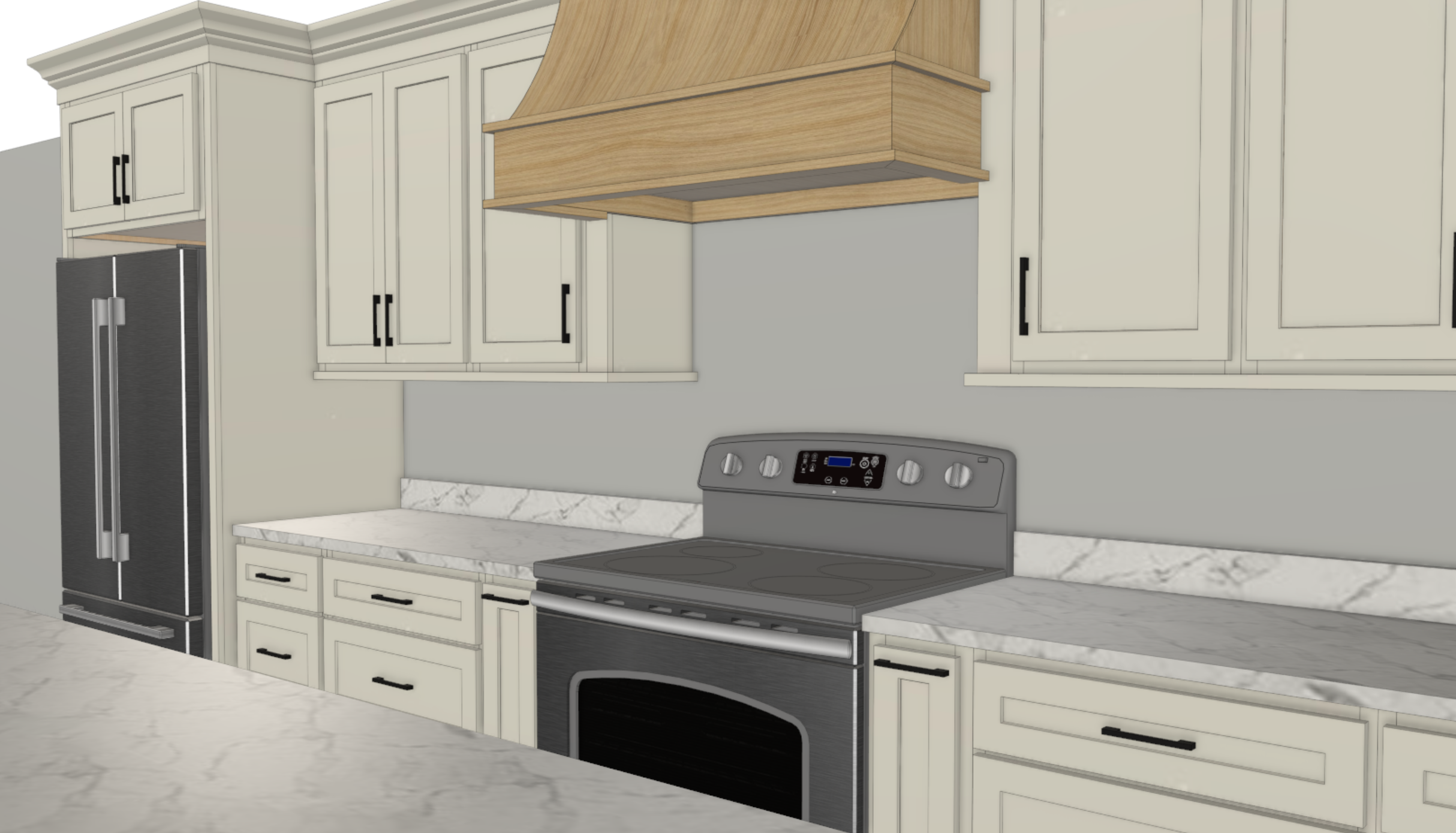 Semi Custom Kitchen with Custom Hood and Custom Island