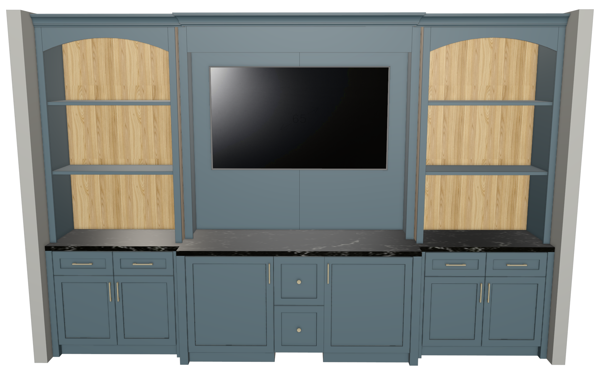 Custom Built-In with a flipping TV.  Stained Oak uppers with hidden beverage center.