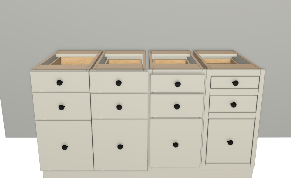 A visual of frameless, full overlay, partial overlay, and inset cabinet styles