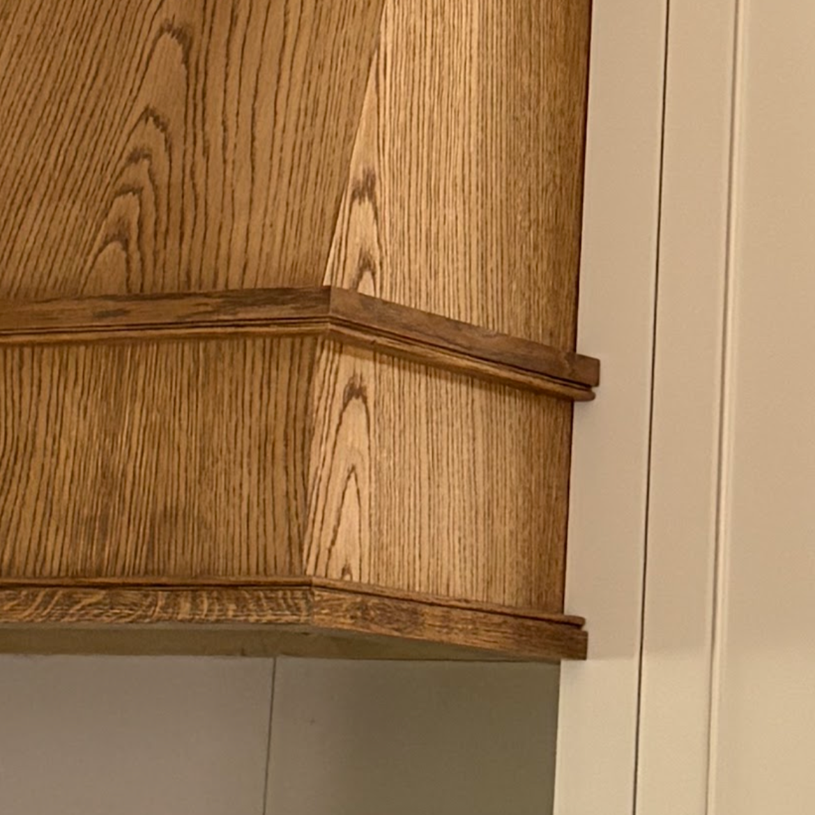 Final picture of dark brown stained white oak hood