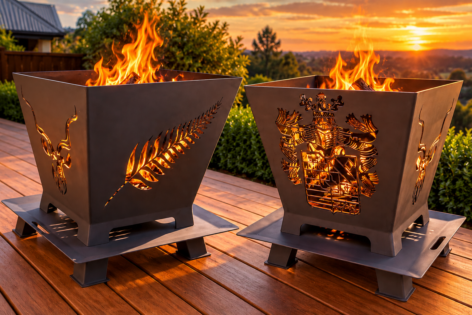 Custom CNC plasma cut steel braziers made by Ford Laser Designs in Hamilton, Waikato