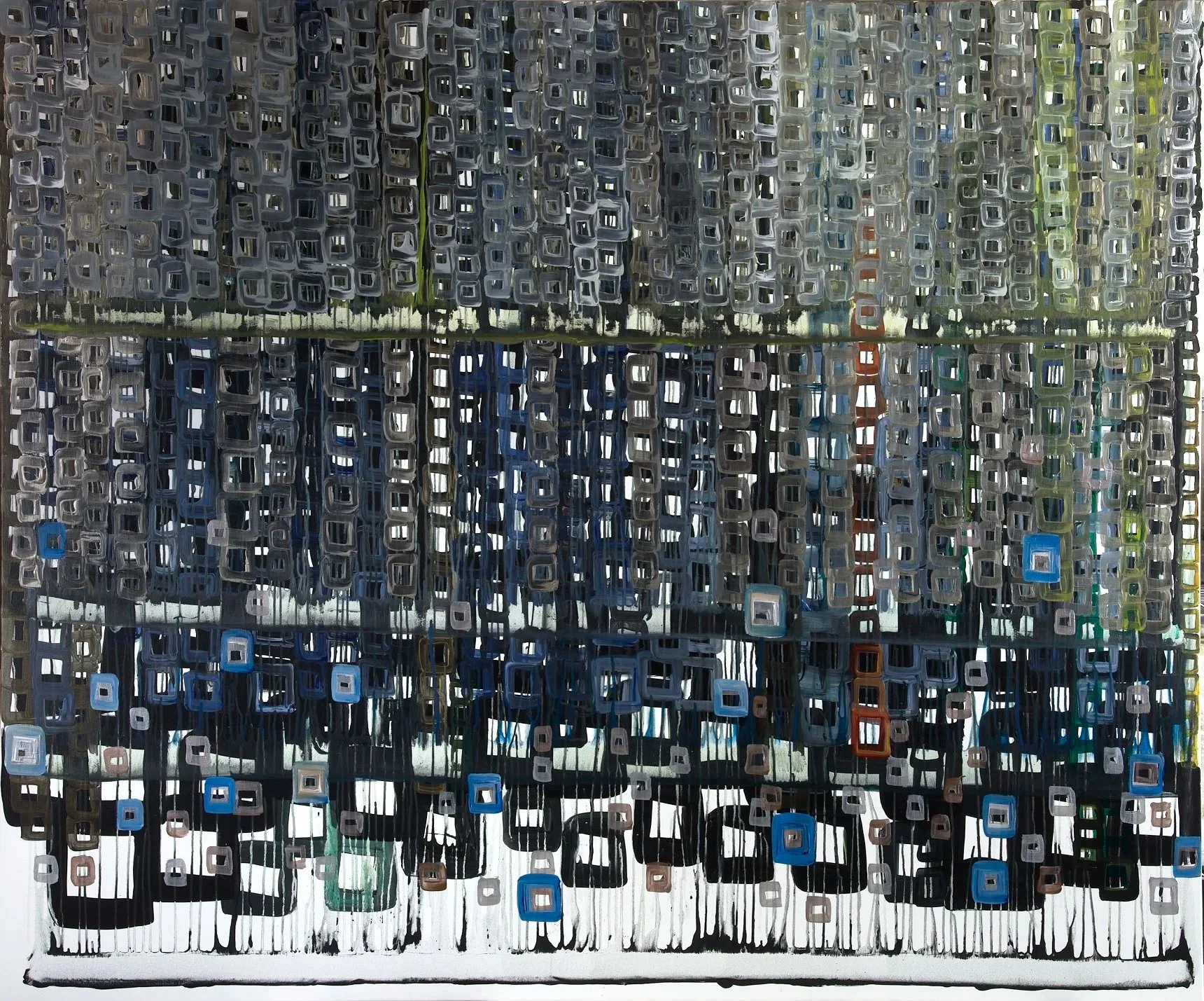 "1985" - acrylic, oil and ink - 60 x 72 inches - August 15, 2026 - inspired by music from the year 1985