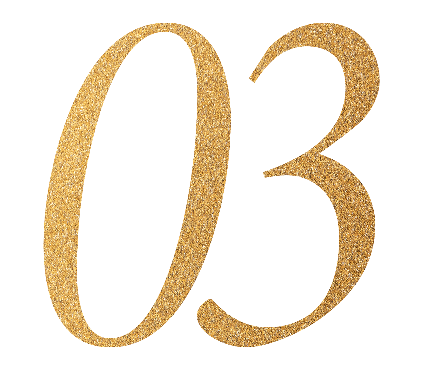 The number 23 written in a gold glittery font with a blue background.