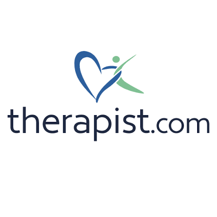 Therapist.com logo with a heart and a stylized person in blue and green.