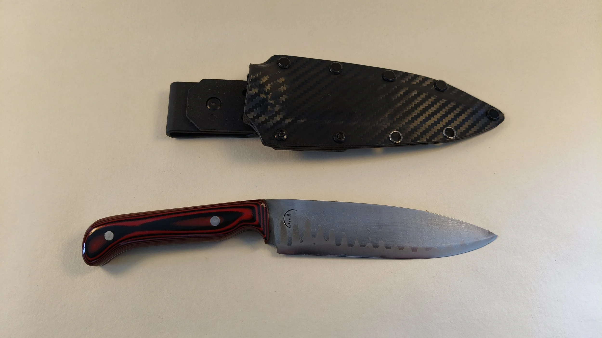 Damascus steel Hunter and Kydex Sheath
 - Available for sale at the Raglan Arts Weekend  24-26 Oct 2026