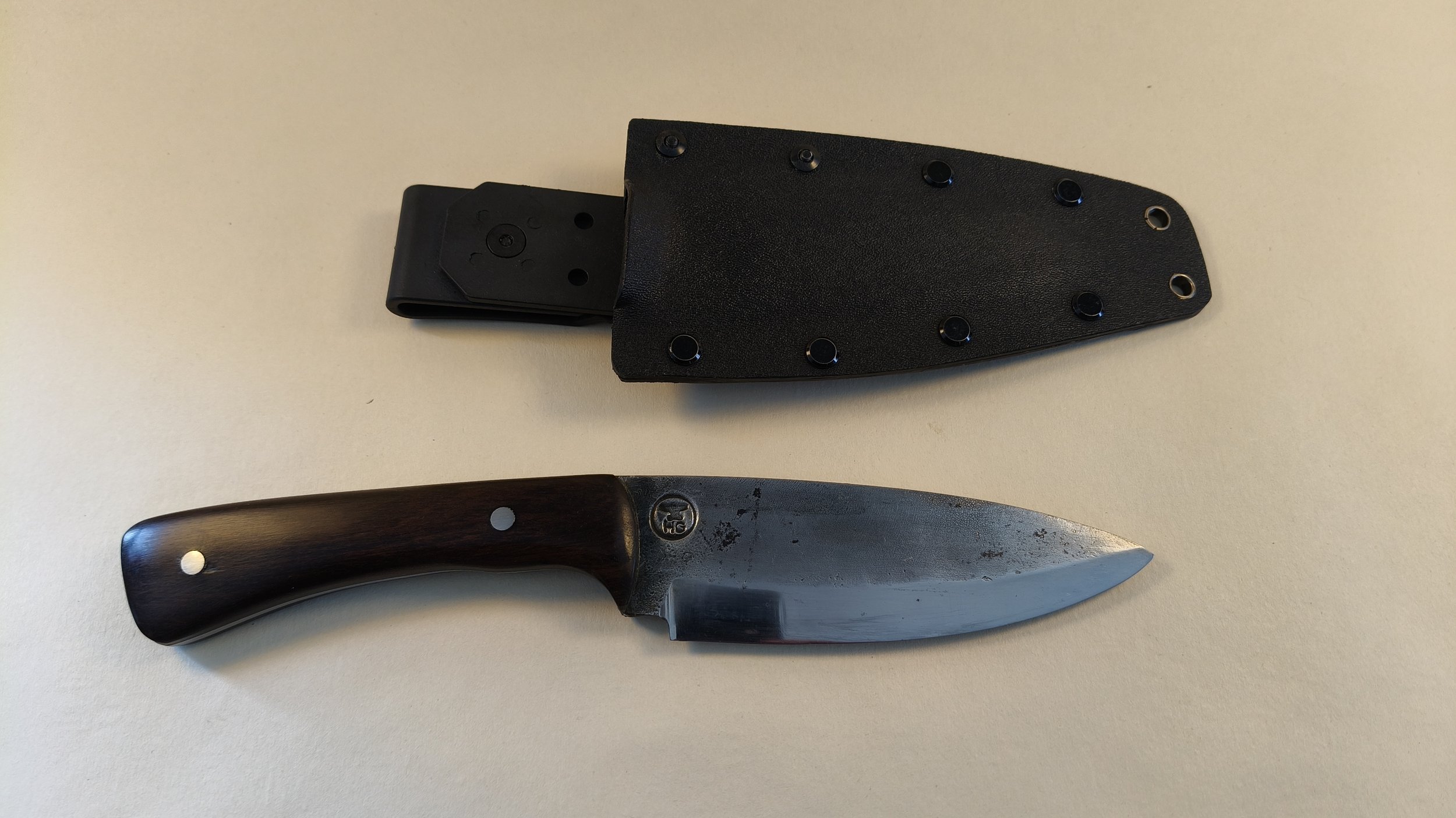 Custom Hunter #2  1095 HC steel with Black Walnut handle and Kydex sheath - Available for sale at the Raglan Arts Weekend  24-26 Oct 2026