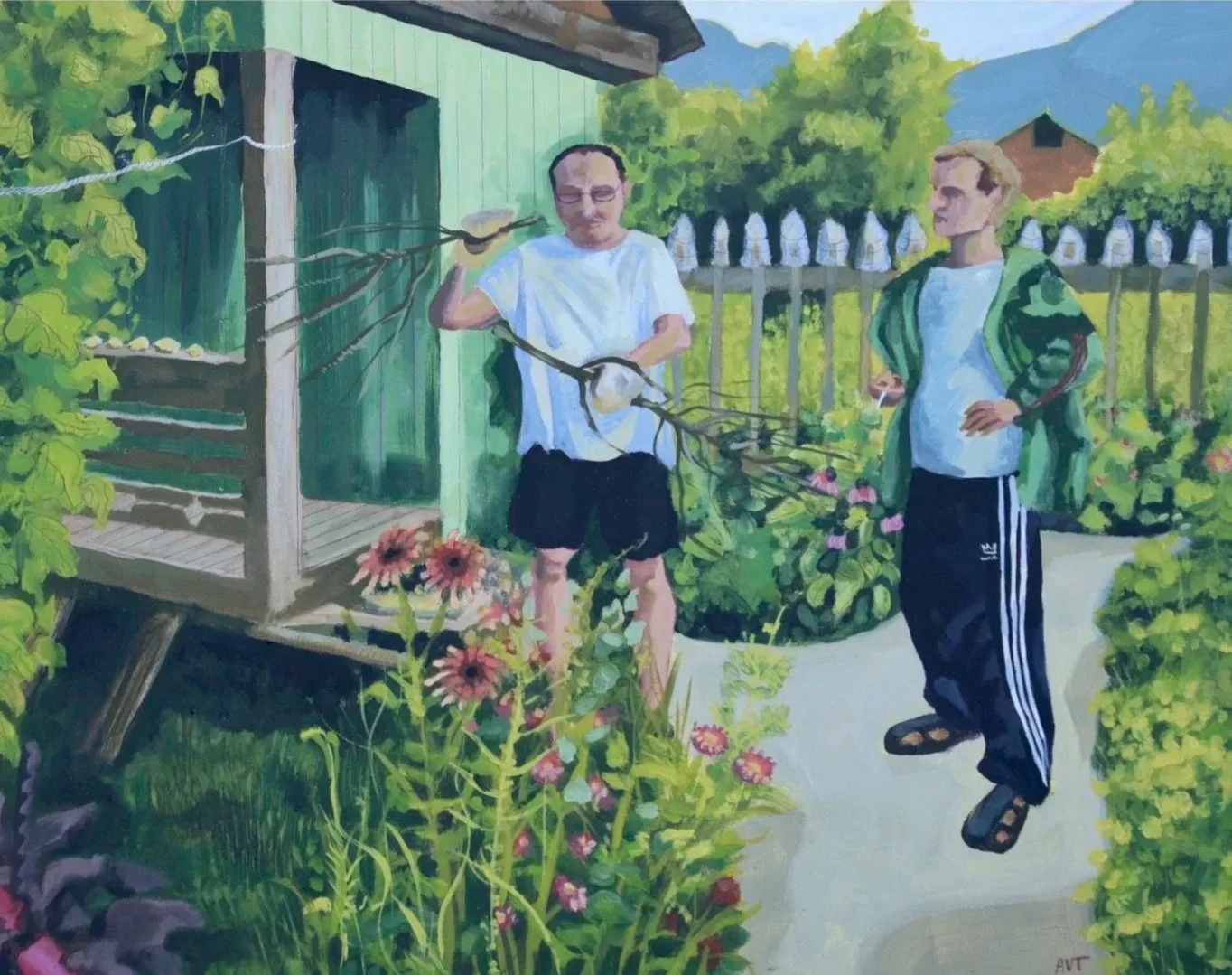 Papa and Uncle Volodya, 11 x 14 inches, acrylic on wood panel, 2021