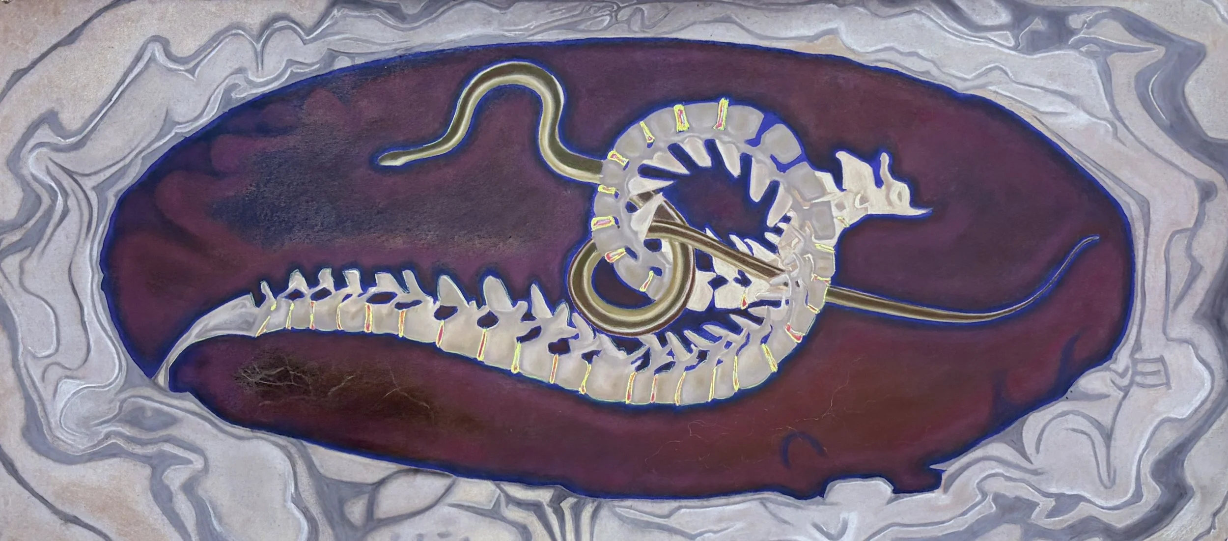 Moral Unravelling, 27 x 59 inches, pastel and oil pastel on paper, 2025