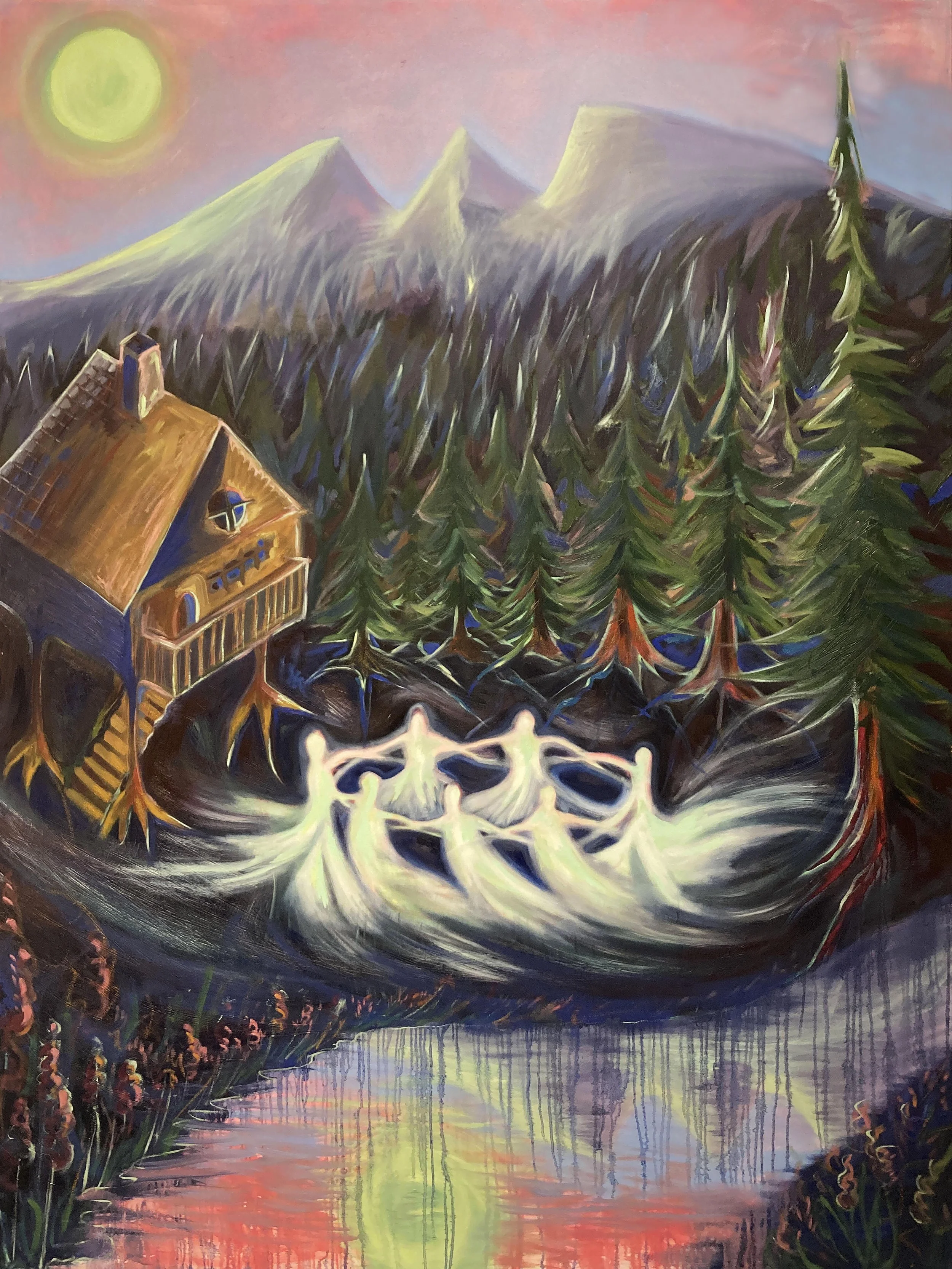 Three Brothers and Seven Sisters, 96 x 72 inches, oil on canvas, 2024