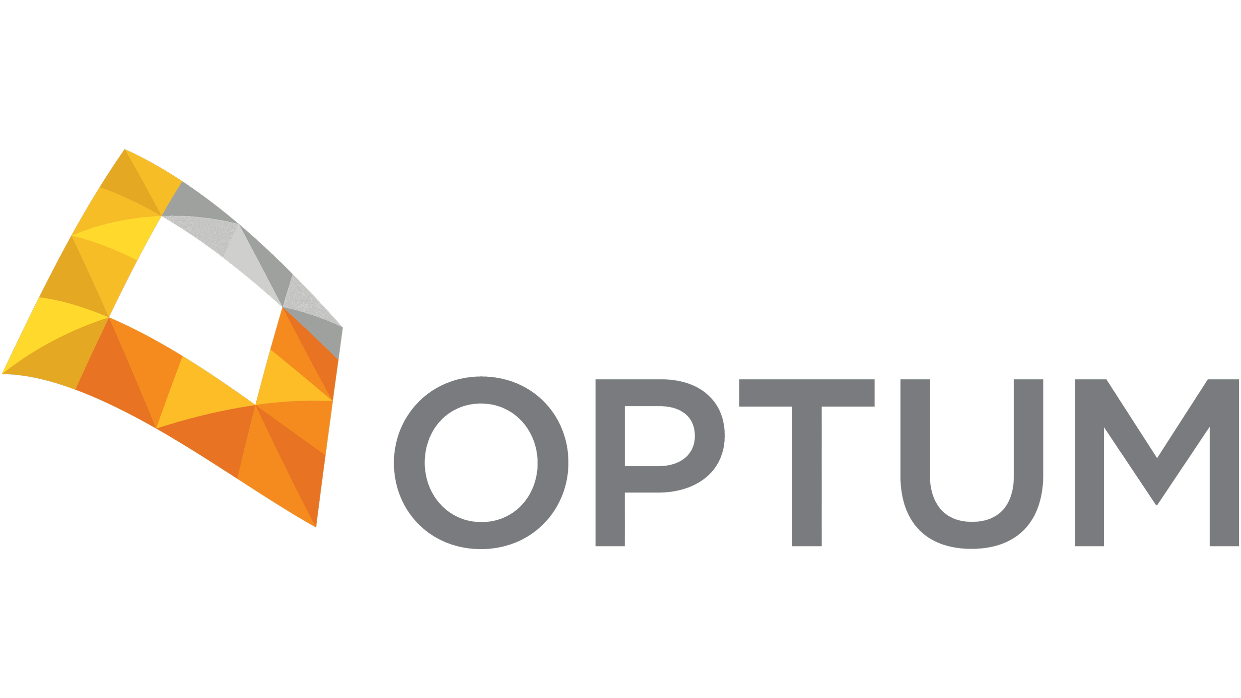 Logo of Optivum featuring a stylized geometric diamond shape in shades of orange, yellow, gray, and white next to the word 'OPTIVUM' in uppercase gray letters.