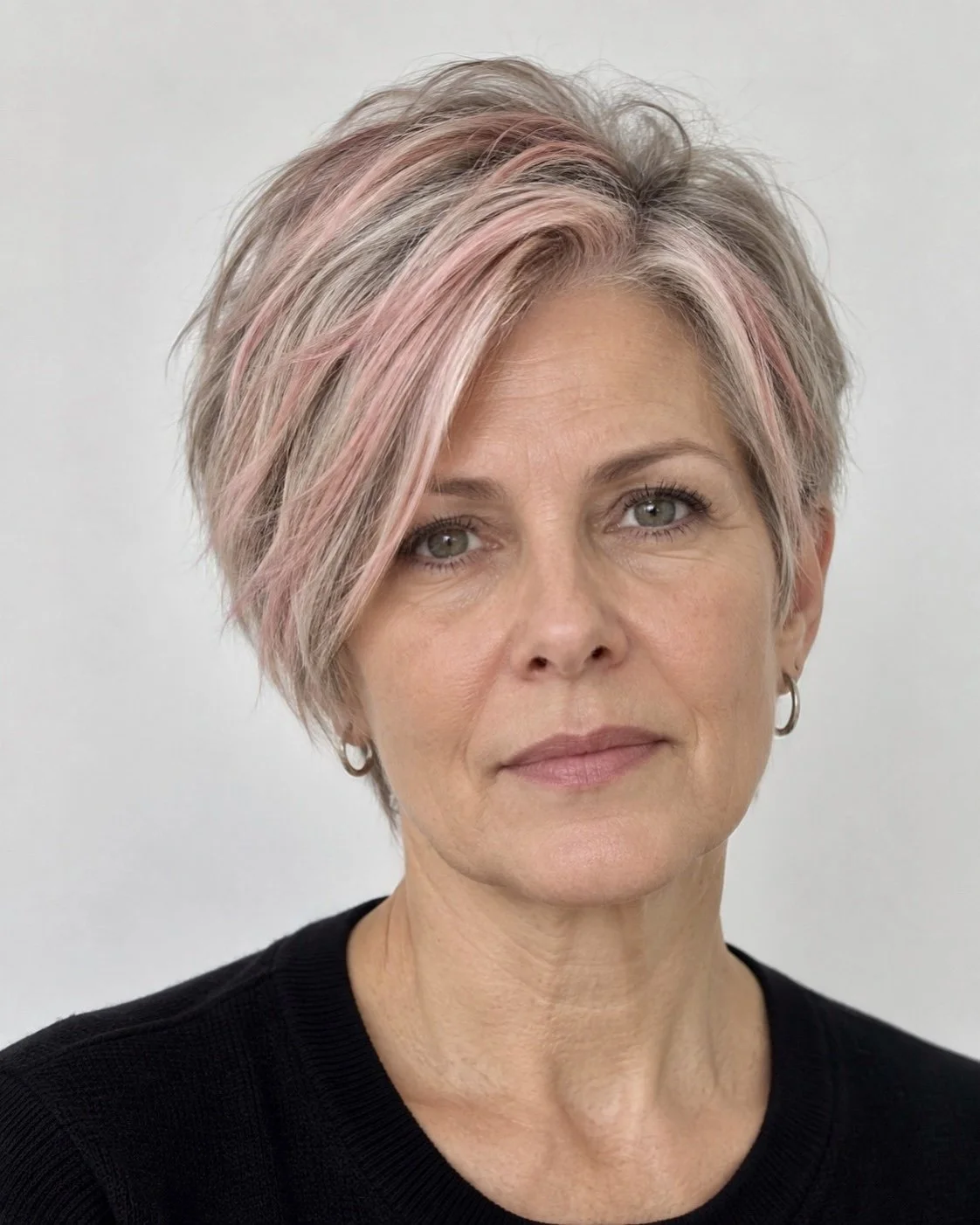 SUSAN - Choppy Short Silver Pink Highlights