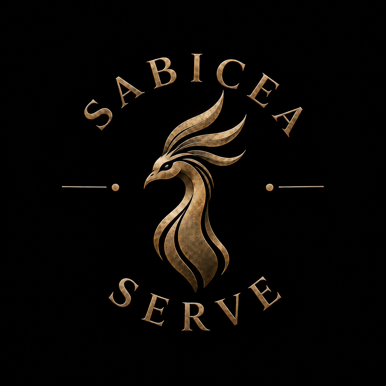 Gold emblem of a phoenix with the words 'Sacrifice Serve' on a black background.