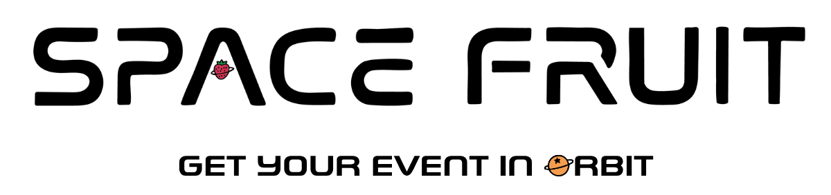 Black background with small strawberry and orange planet-like icons.