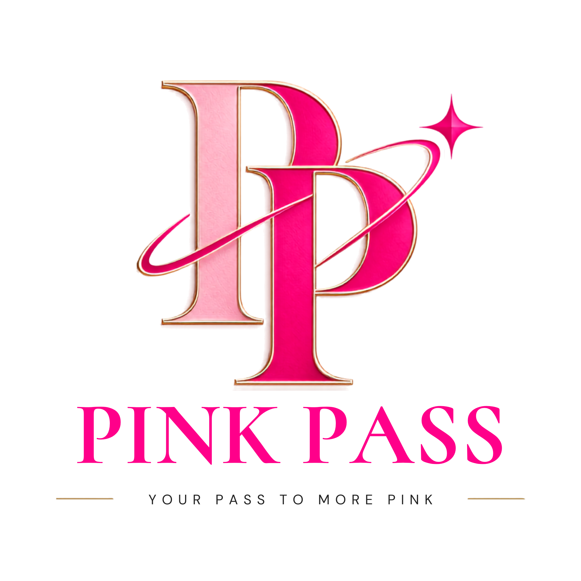Pink and white logo with large stylized letter D, a star, and the words "PINK PASS" underneath, with a tagline "Your pass to more pink" at the bottom.
