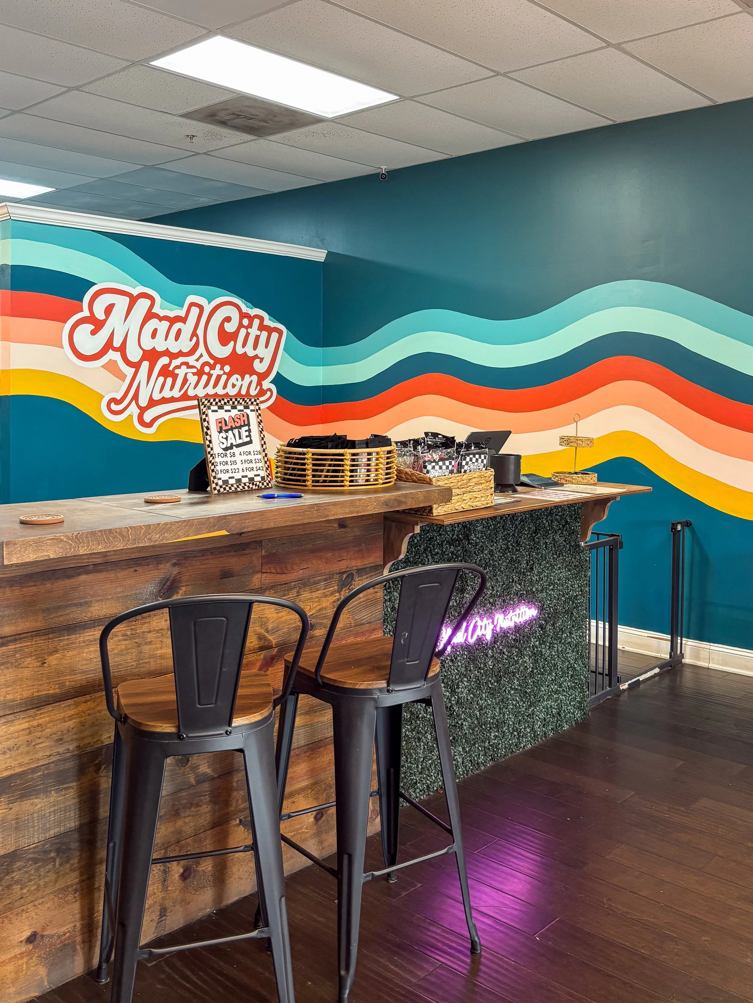 Rainbow mural / bar seating image