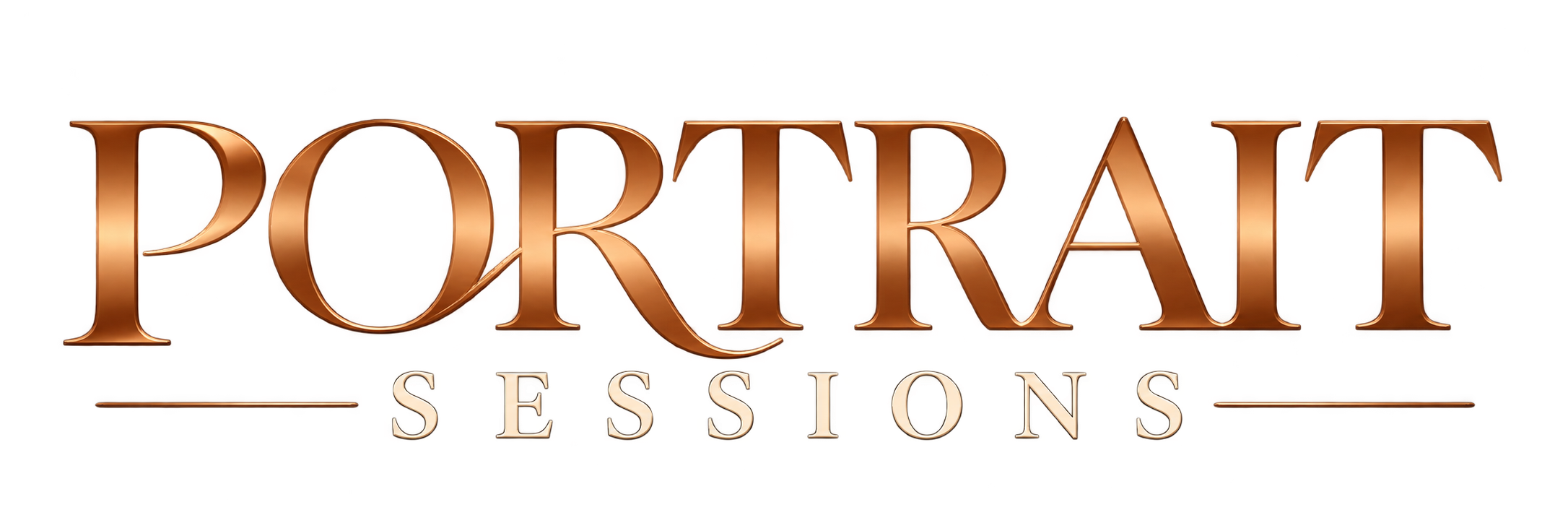 Logo for 'Portiral Sessions' with stylized metallic gold and silver text on a black background.