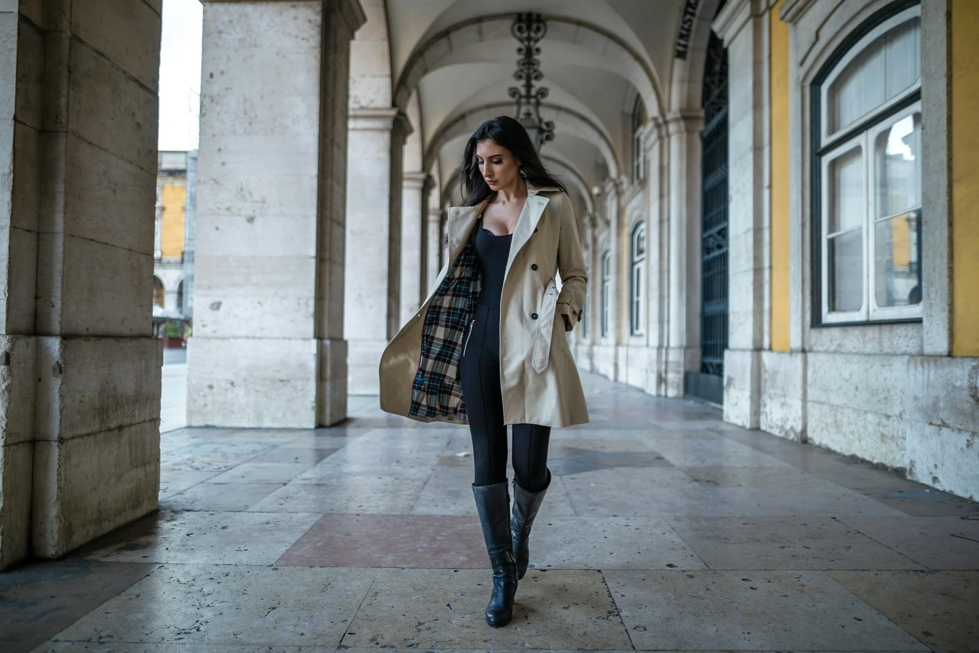 Coat and black boots
