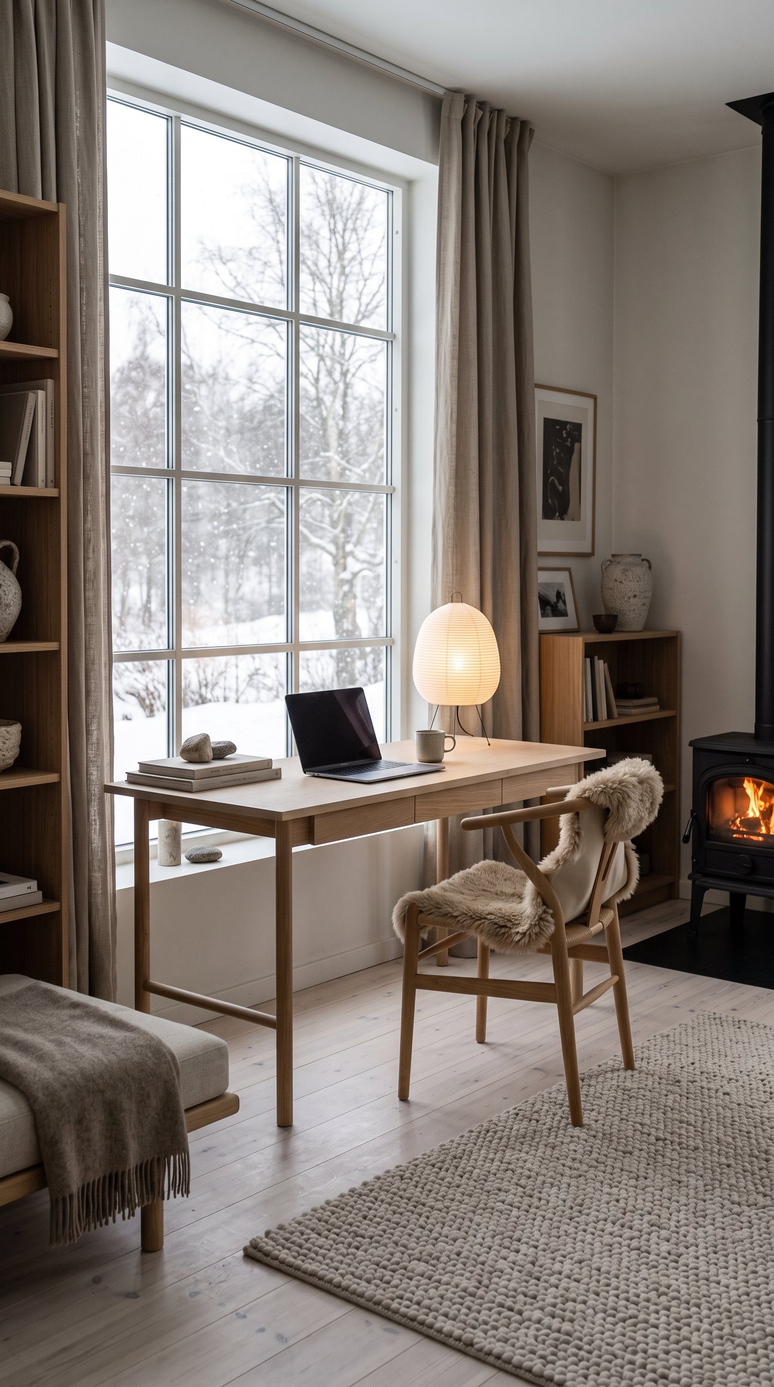 A Scandinavian home office in winter