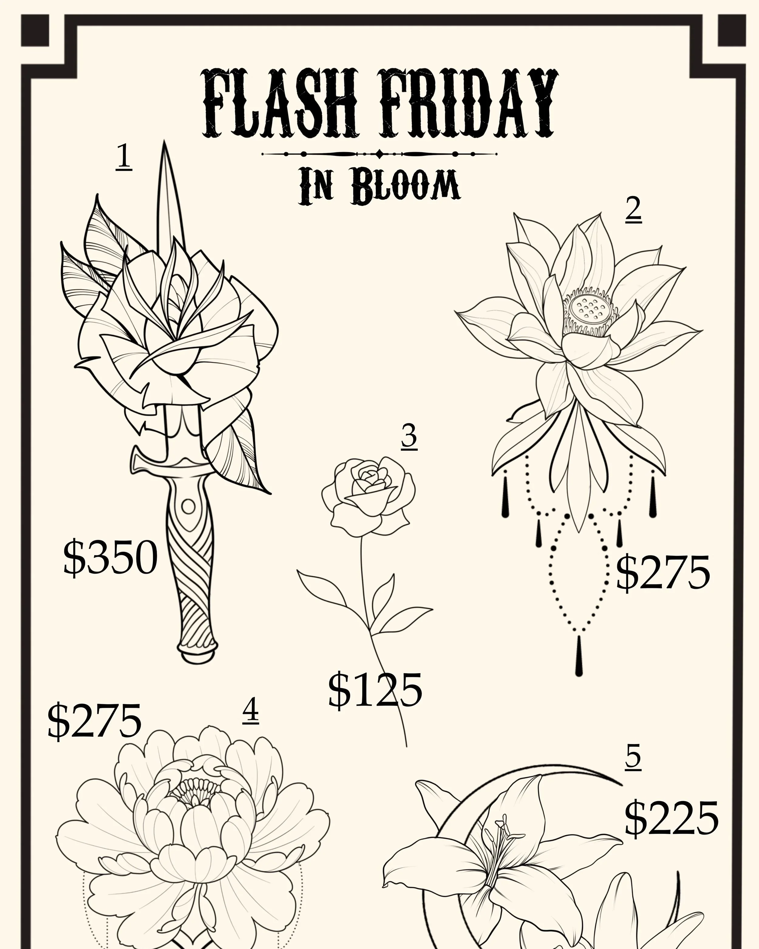 Weekly tattoo flash sheet designs