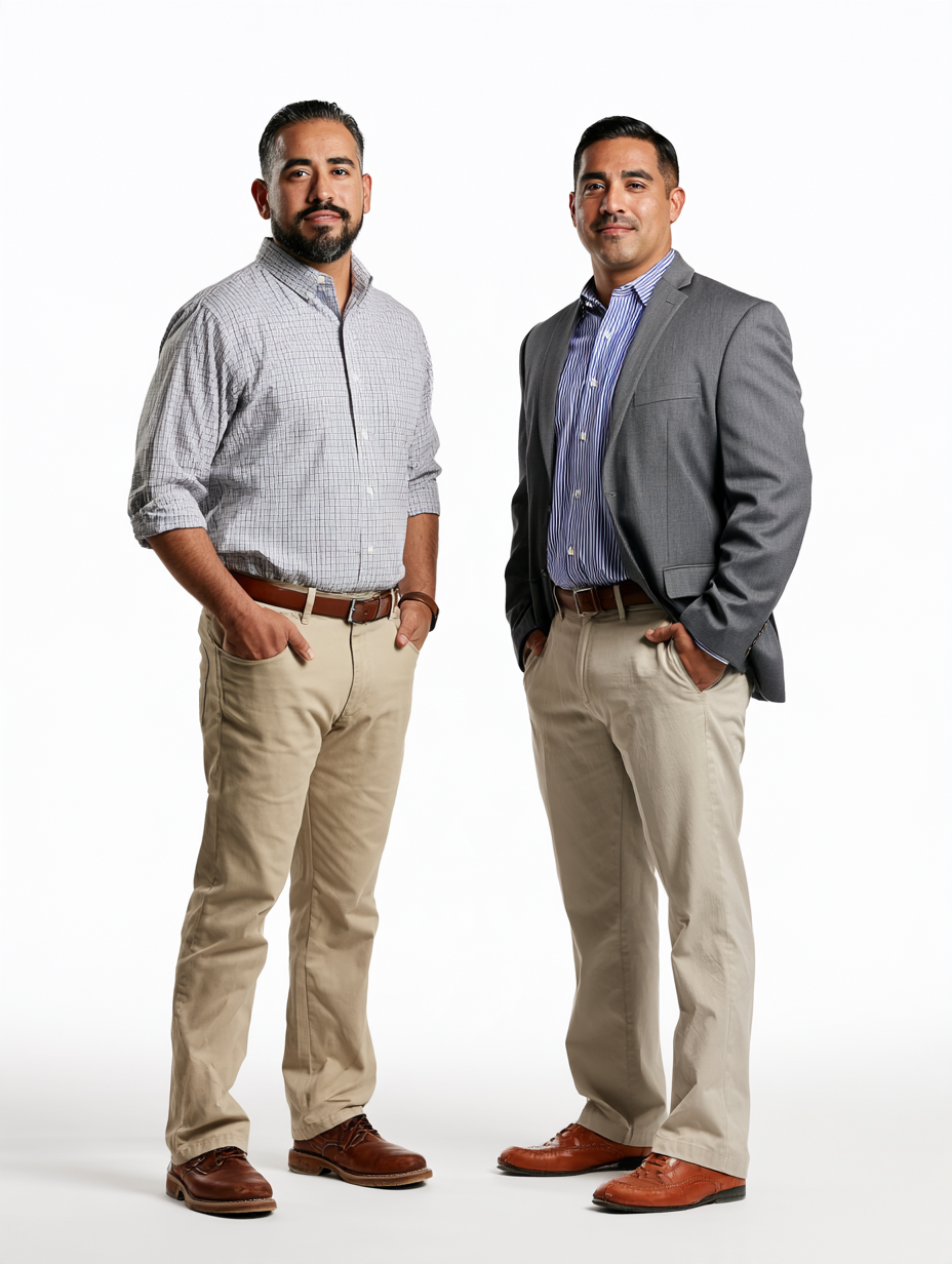 Two men standing side by side against a white background, dressed in business casual attire, looking at the camera.