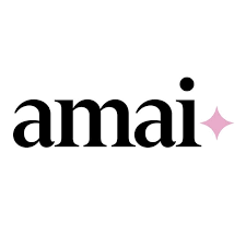 The logo of Amai with black lowercase letters and a pink star symbol.
