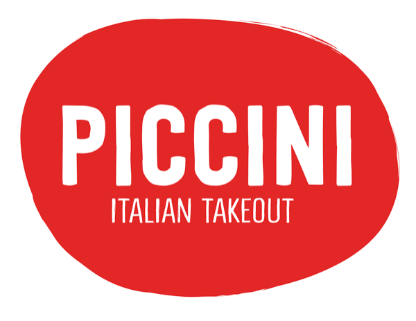 Red oval logo with white text saying "PICCINI" and smaller text below that reads "ITALIAN TAKEOUT".