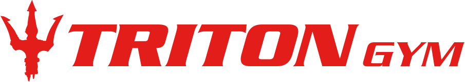 Triton Gym logo with red trident and bold red text.