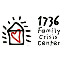 Logo for 1736 Family Crisis Center with a house illustration and a red heart.