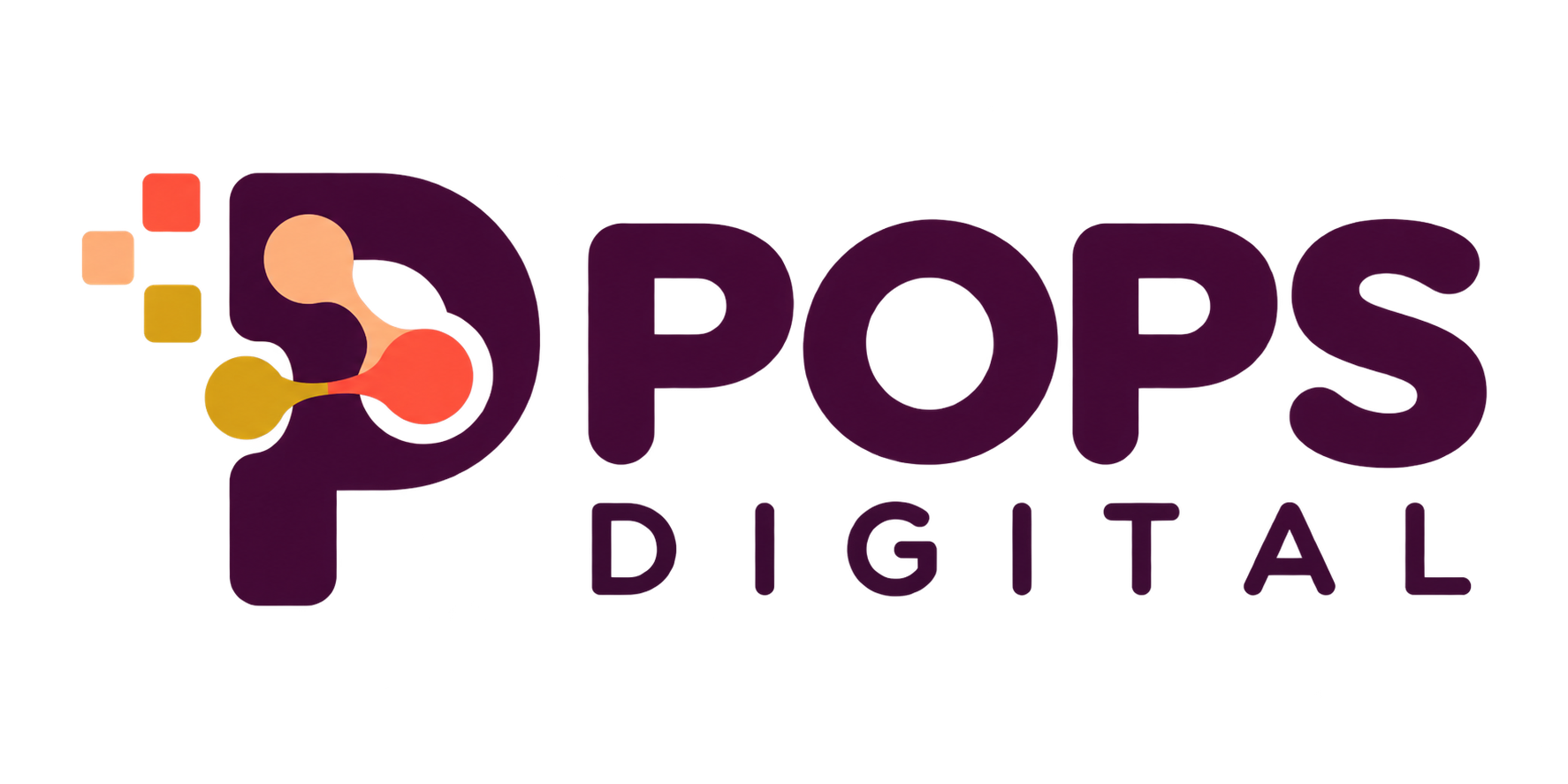 Pops Digital logo with stylized letter P and colorful digital dots.