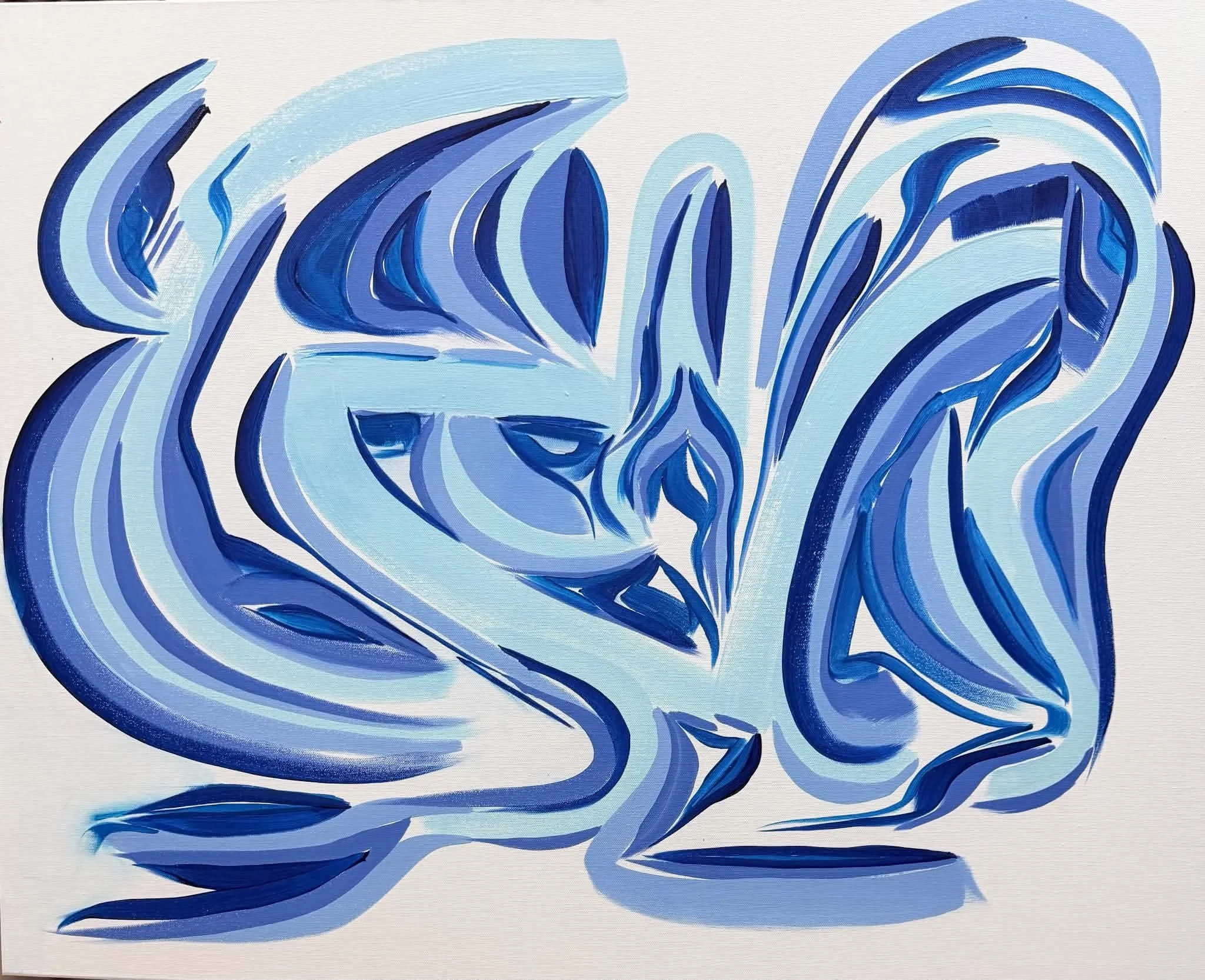 Blue Dance by James Kenton Pierce, a field of layered blue, white and violet gestures.