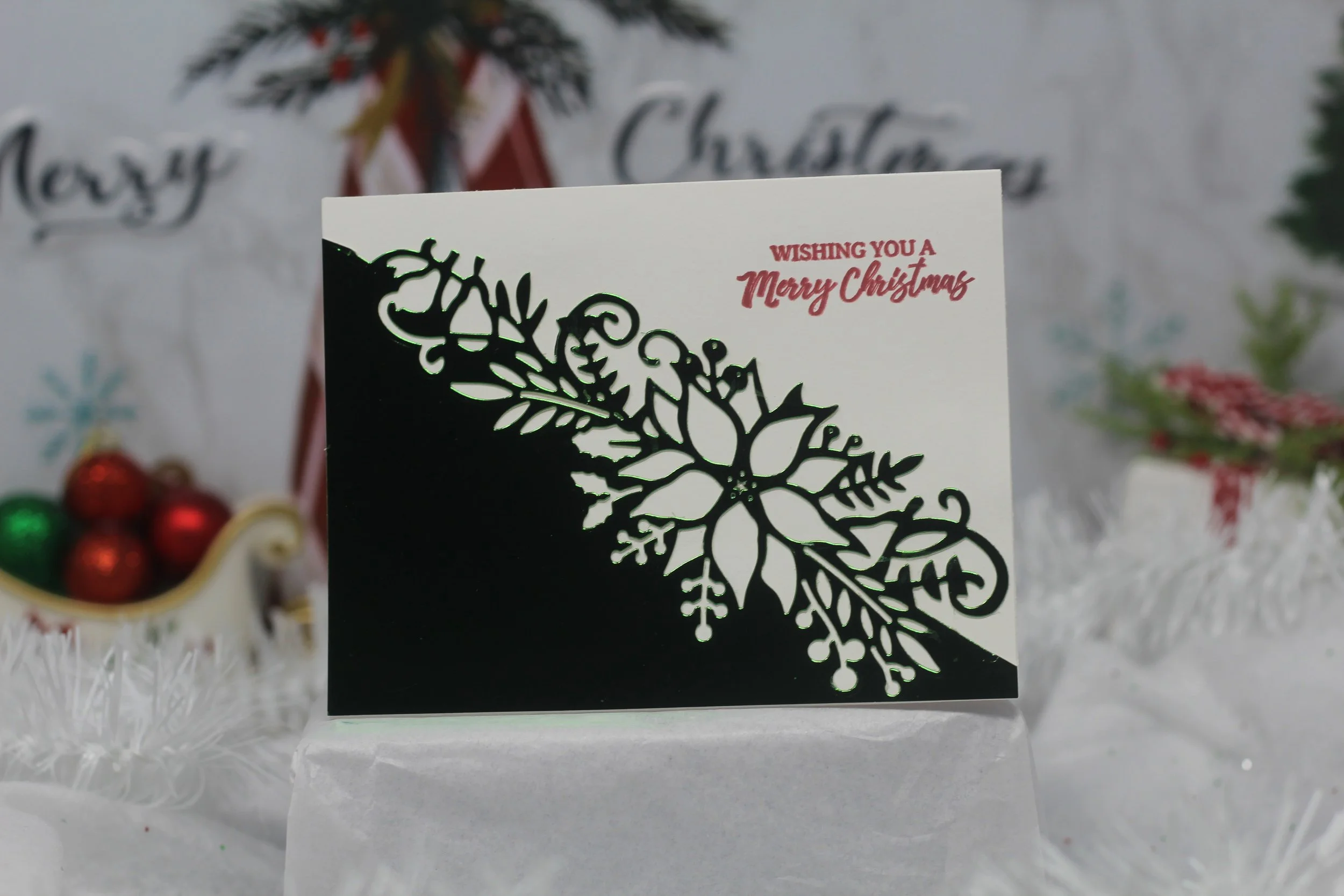Wishing You a Merry Christmas - Green Flowers
