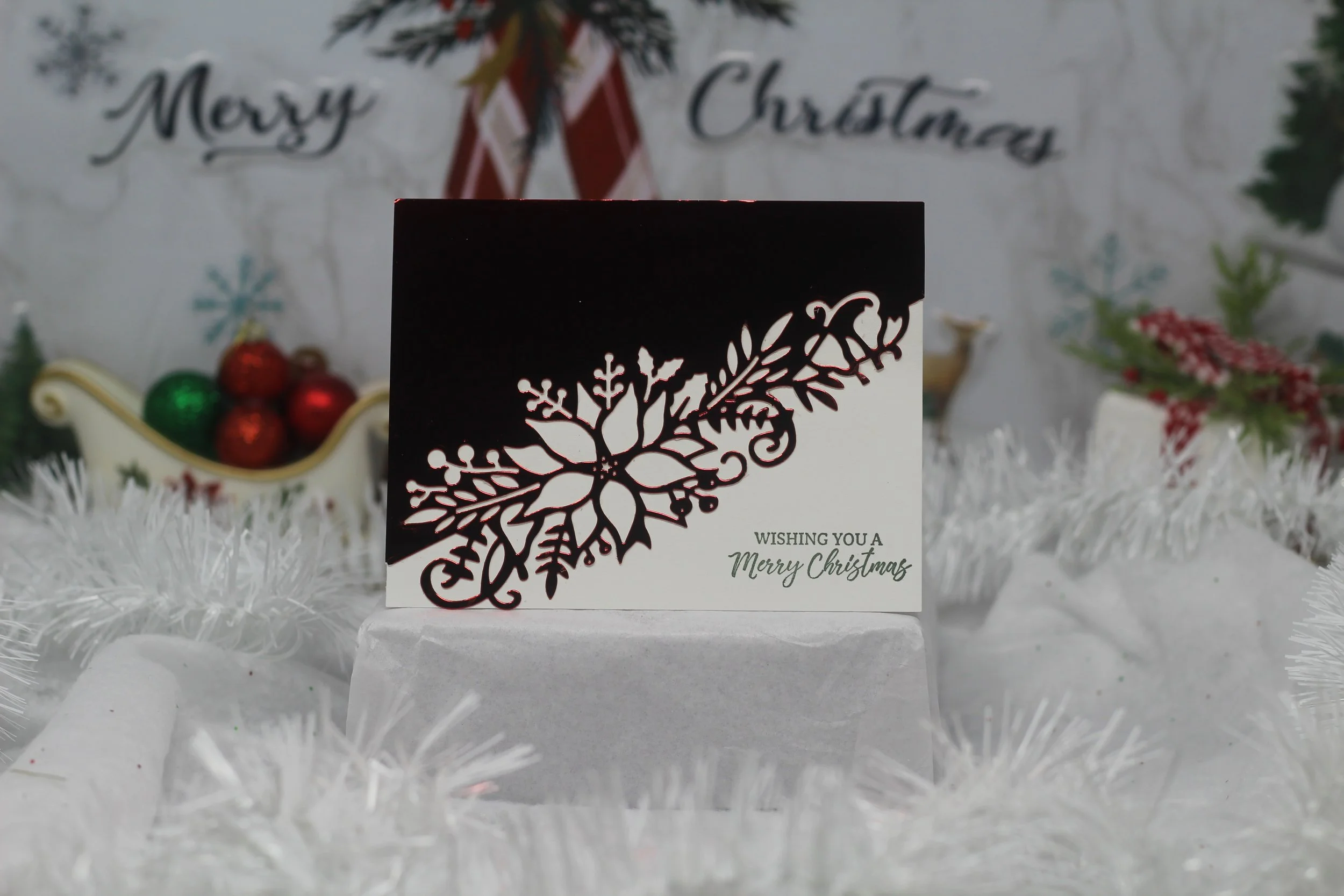 Wishing You a Merry Christmas Card - Red Flowers