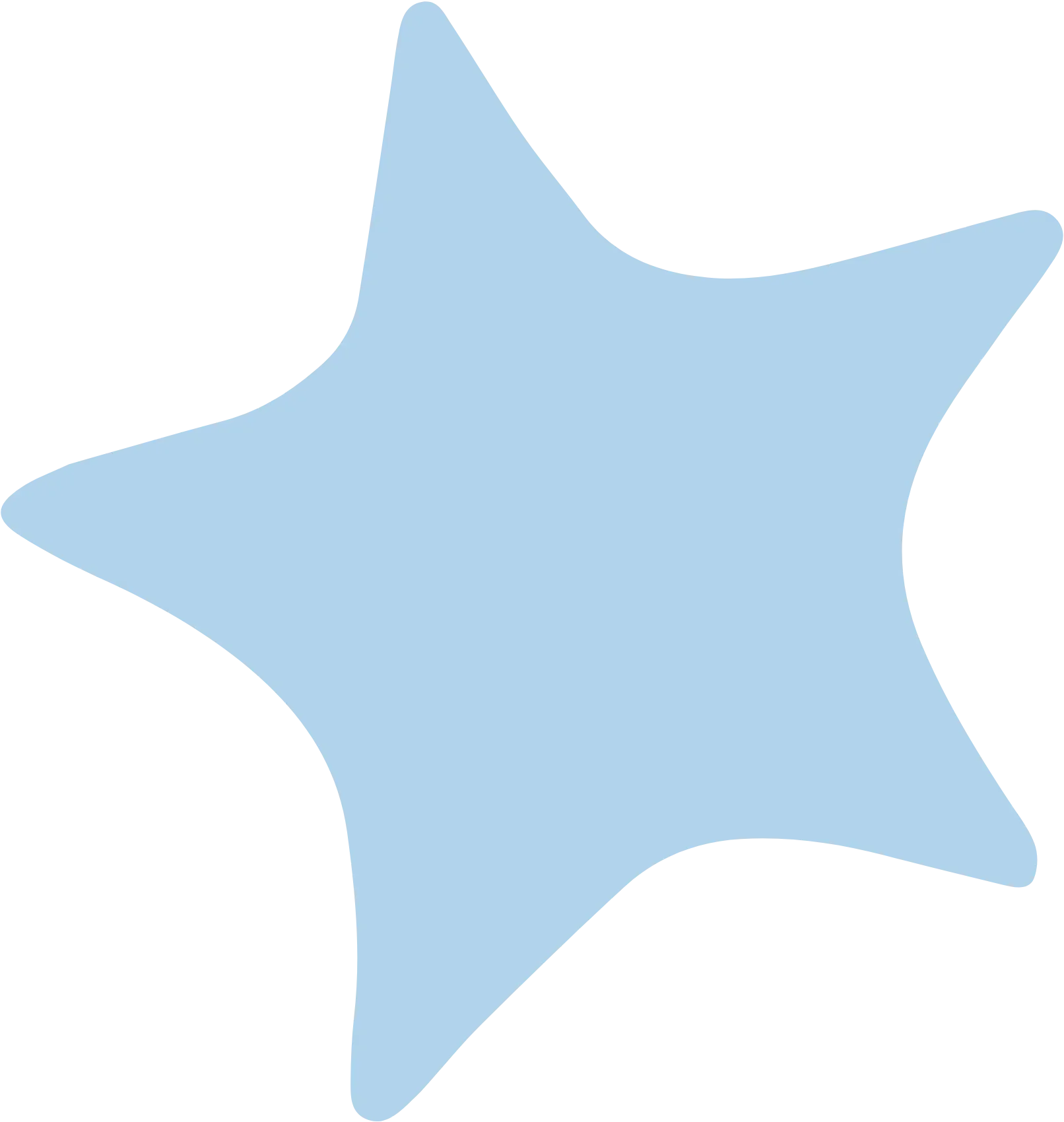 Light blue star shape with rounded points and curved edges.